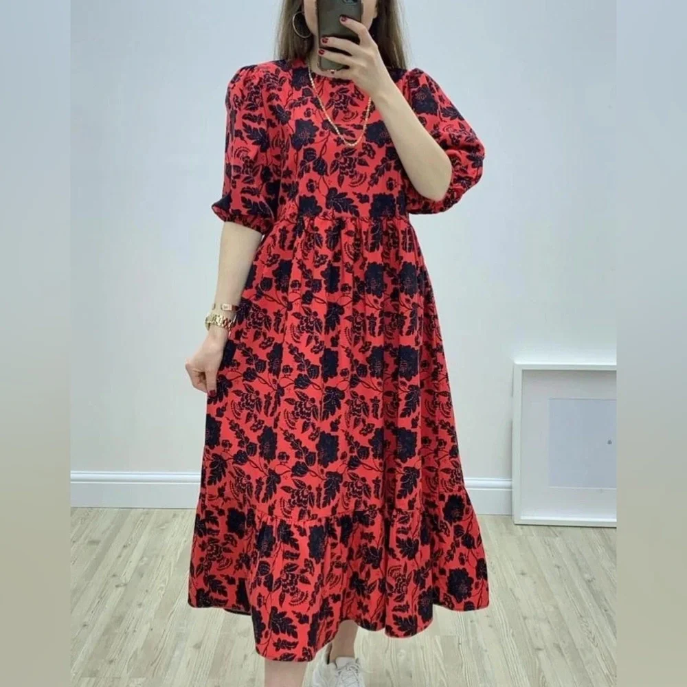 Zara Blogger Maxi Dress Red Floral Embroidered Beaded Sequins Balloon Sleeve NEW - Picture 4 of 12
